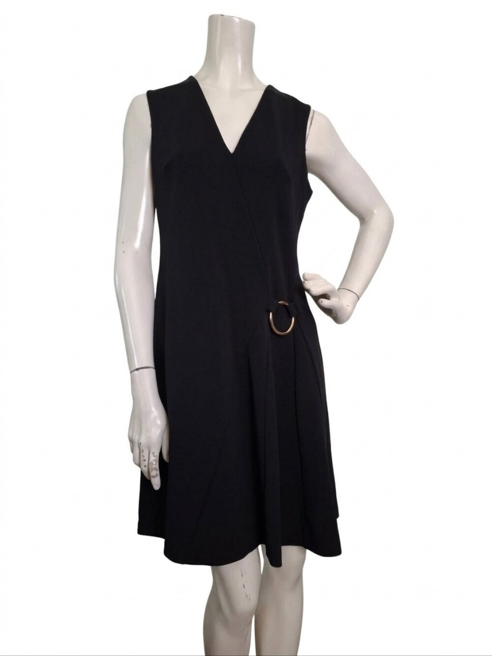 Calvin Klein Black Sleeveless V-Neck O-Ring Fit & Flare Mini Dress S 4
